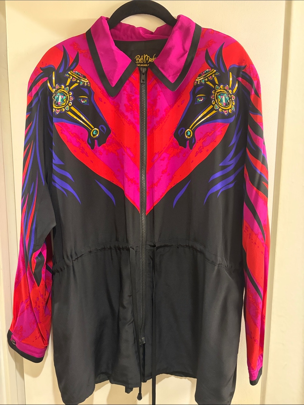 Vintage Bob Mackie Wearable Art Silk Horse Anorak Jacket M – Excellent Condition